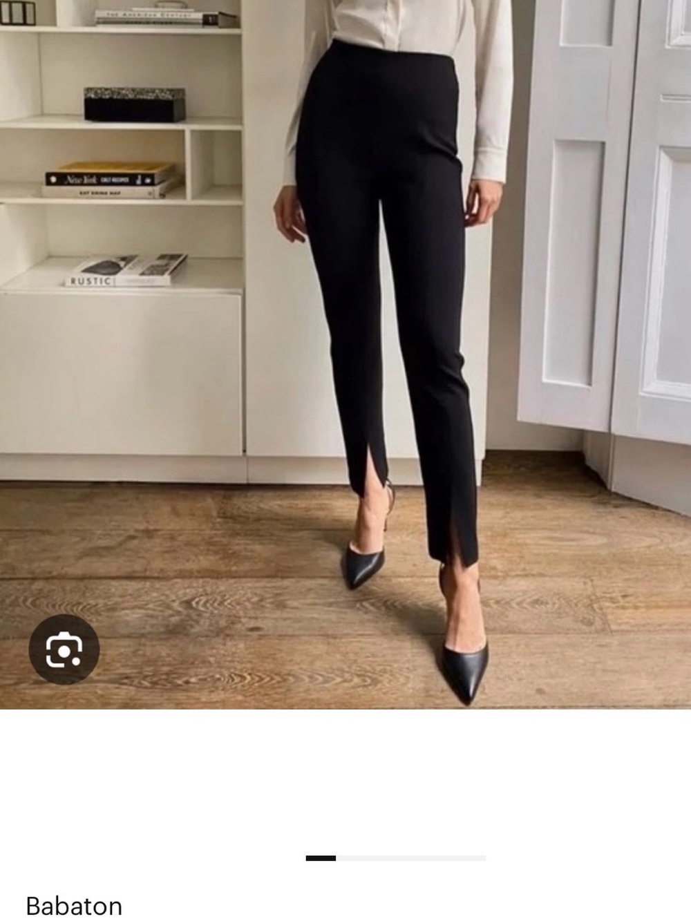 Babaton Black High-Rise Straight Leg Pants with Front Ankle Slit